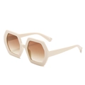 Oversized polygonal sunglasses featuring cream white frames and brown gradient lenses - Beige Frame Tea Gradient Lens
