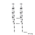 Three-layer stainless steel tassel earrings with black beads and 40-70mm chain lengths - Steel-Black