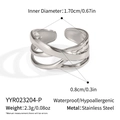 Detaillierte Maße eines mehrlagigen Edelstahlrings mit Kreuzdesign und Größenangaben - Silber-Stil (YYR023204-P)