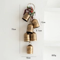 Vintage Christmas hanging bells with pine cones and red buffalo plaid bow, 70cm length - Rustic Retro Bronze Bell String