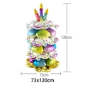 Large rainbow foil birthday cake balloon with three candles, size 73x120cm for party decor - Seven-Layer Cake