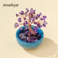 Handcrafted amethyst crystal money tree in a light blue ceramic bowl with copper wire - Amethyst (Blue Ceramic Cup)