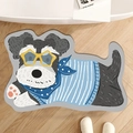 Absorbent schnauzer-shaped bath mat with yellow star sunglasses on light wood floor - Schnauzer