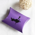 Purple Halloween pillow gift box featuring a black witch silhouette on glossy paperboard - Witch Pillow Box