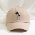 Klassische beige Baumwoll-Baseballkappe mit schwarzem Kokospalmen-Stickerei und Schirm - Hellbeige