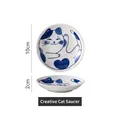 Japanese ceramic cat soy sauce dish, 10cm blue and white cartoon porcelain dip bowl - Creative Cat Dish Style D