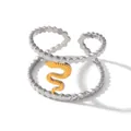Detailed size specifications of silver wavy ring with gold snake accent on white background - Double Layer Snake Shape Style (HC-R30652)