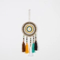 Handmade Evil Eye Dream Catcher with colorful wooden beads and tassels on a wooden stick - 9545J Without Wood Stick