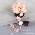 Pink silk flower hairpin for Hanfu with golden tassels and delicate white pearls - Gradient Light Pink-B (Enhanced)