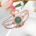 Elegant rose gold ladies watch with green dial and adjustable crystal bracelet strap - Rose Gold Case Green Dial