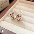 Leopard print leopard-pattern hoop earrings in S925 sterling silver with brown enamel - Leopard Print Silver Hoop Earring (Model 34 Clasp - Silver Color)