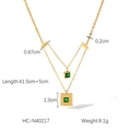 Detailed dimensions of double-layered gold necklace with emerald-cut zircon pendant - Gold Double Layer Emerald Square (HC-N40217)