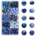 DIY jewelry kit with blue gradient glass beads in a 10-compartment storage box - Dark Blue Series approx 200pcs