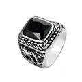 Anillo vintage de acero inoxidable para hombre con grabado de dragón y piedra negra - US 12 / Negro