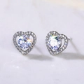 Elegant heart-shaped silver zircon stud earrings with sparkling halo for women - Heart