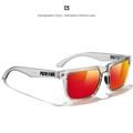 Gafas de sol polarizadas cuadradas KDEAM con montura gris y lentes de espejo rojas - Gris Transparente / Lentes de Espejo Carmesí