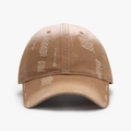 Distressed dark khaki baseball cap in washed cotton featuring vintage ripped hole details - Khaki
