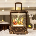 Vintage bronze suitcase snow globe lantern with Santa Claus and warm LED light scene - Santa With Reindeer Sleigh