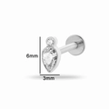 Silver titanium flat back stud with 6x3mm round and pear-shaped clear zircon stones - Style 3 (T2505-3#) / Silver
