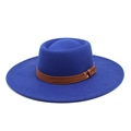 Detail of royal blue wool fedora with brown leather band and metal rivet accents - M (56-58cm) / Blue