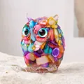 Handmade resin owl statue with colorful shell fragments and gold leaf inlay decoration - Colorful Shell Style 2