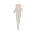 Elegant ivory cone-shaped wedding favor box featuring a hollow heart and ribbon - Cream