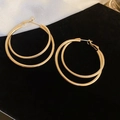 Orecchini a cerchio doppi dorati con cristalli incastonati e perno in argento S925 - 36# Perno in Argento - Oro - Doppio Strato