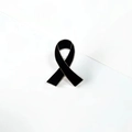Enamel black ribbon awareness brooch with silver metallic edges for memorial events - Black