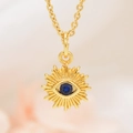Macro detail of gold evil eye sunflower necklace pendant with blue cubic zirconia - K303 Dark Blue Eye Pendant And Chain (ZYN-DMK303G)