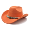 Detail of orange suede cowboy hat with braided cord and turquoise decorative bead - M (56-58cm) / Orange