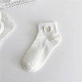 White cotton ankle socks for women featuring ribbed texture and a beige heart embroidery - White - White Heart