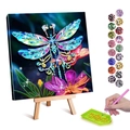 DIY diamond painting kit with colorful dragonfly and purple flowers on a mini wooden easel - Dragonfly And Purple Flowers (9) / 20x30cm
