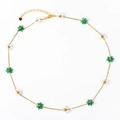 Titanium steel necklace with woven green and white pearl flowers and heart pendant - Necklace / Green White Flower