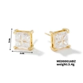 Elegant gold square stud earrings with clear cubic zirconia stones and minimalist design - Gold Transparent (ME00001ABZ)