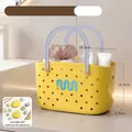 Lemon yellow dopamine bath storage basket with DIY cartoon accessories in a bathroom setting - With DIY Charms / Lemon Yellow