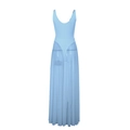 Light blue sleeveless maxi dress with a sheer flowing mesh skirt and slim fit design - XS / Blue