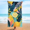 Quick-dry microfiber beach towel featuring vibrant yellow lemon and tropical leaf patterns - B77-Lemon Tropical Plant
