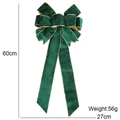 60cm Dark Green Velvet Christmas Bow with Gold Trim, Large Holiday Tree Decoration - Green Velvet Style