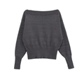 Elegant charcoal grey boat neck long sleeve knit sweater with ribbed cuffs and hem - S / Dark Gray