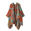 Artistic abstract deer pattern shawl in vibrant orange and blue dual-sided knit design - One Size / Abstract Pattern - Orange Blue