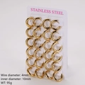 18K gold plated stainless steel chunky hoop earrings set with 4mm thick round bands - 4mm Wire, 10mm Inner Diameter (12 Pairs/Pack) / Gold