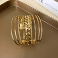 Chic multi-layered gold plated open cuff bracelet with cuban chain and textured rings - Gold Multi-layer Chain Combination Style