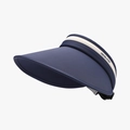 Navy and beige ice silk sun visor with adjustable strap and wide brim protection - Adjustable / Navy Blue (24H137)