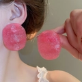 Boucles d'oreilles ovales roses surdimensionnées avec texture unique pour femme - Aiguille en argent / Rayé Rose