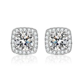 Boucles d'oreilles Halo en argent S925 avec pierre centrale ronde de taille brillant - Boucles d'Oreilles Clous Halo Carré [1 Carat]