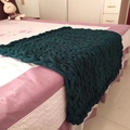 Handmade chunky knit dark green chenille blanket spread on a bed with thick soft textures - 25*100cm / Dark Green