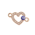 Macro view of rose gold heart charm connector with white crystals and blue evil eye detail - Small Golden Heart / 10 Pieces Pack
