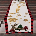 Christmas table runner with buffalo plaid border, reindeer and Merry Christmas text - 33*183cm / White Red Black Plaid Reindeer