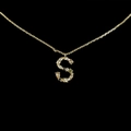 18k gold letter S pendant necklace with multi-colored gemstones on black background - Letter S / Gold