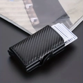 Business RFID blocking carbon fiber pop-up wallet for men with secure magnetic buckle - Carbon Fiber Black